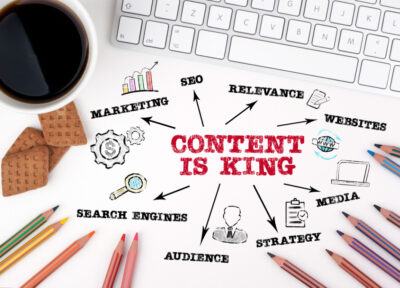 Content Is King Marketing SEO Media and Search Engines Concept